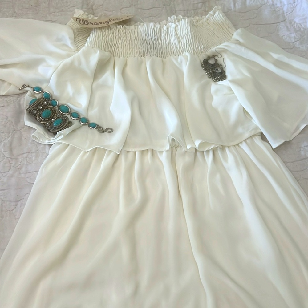 Wrangler Off the ShoulderCreamy White Dress Super Cute Western Mini Dress NWT